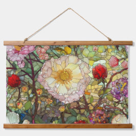 Botanische Glasblätter Wandteppich Mit Holzrahmen