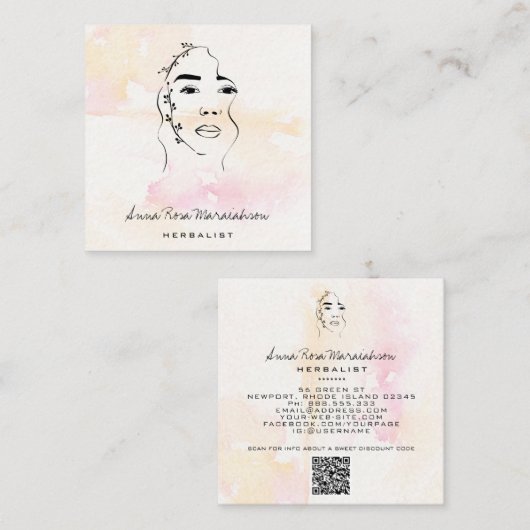 *~* Botanische Goddess Grüne QR Linie Art Quadratische Visitenkarte (Vorne/Hinten)