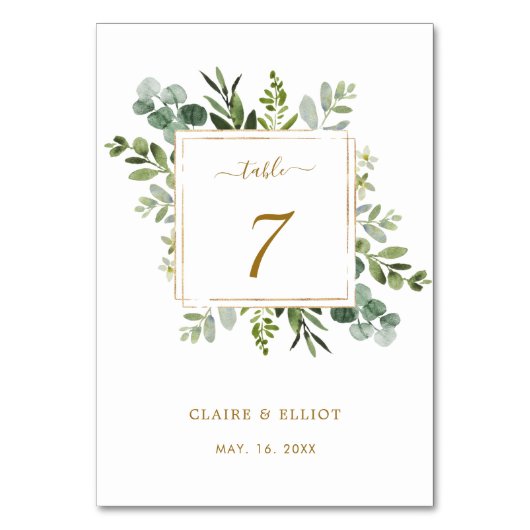 Botanische Gold Greenery Wedding Tischnummer Card (Rückseite)