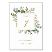 Botanische Gold Greenery Wedding Tischnummer Card (Vorderseite)