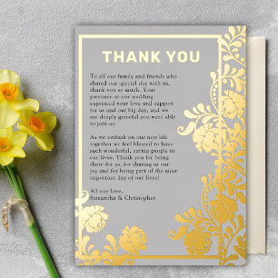Botanische goldene Blüten Hochzeit Danksagungskart Folieneinladung