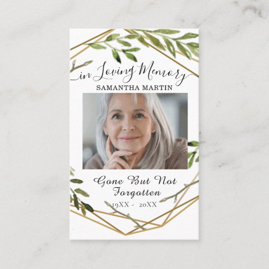 Botanische Goldene Foto Beerdigungskarte Visitenkarte (Vorderseite)