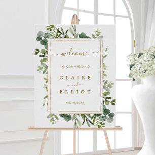 Botanische goldene Grüne Hochzeit Begrüßungszeiche Poster