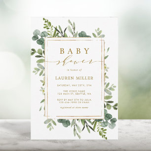 Botanische goldene Grünpflanzen-Baby-Shower-Einlad Einladung
