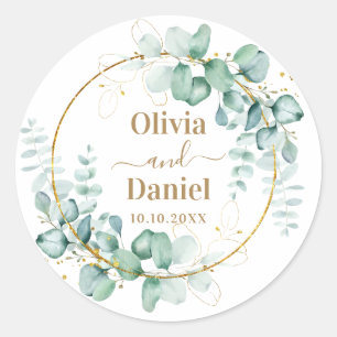 Botanische goldene Landschaft für Hochzeiten Runder Aufkleber