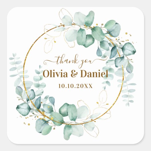 Botanische goldene Vegetation Personalisiert Danke Quadratischer Aufkleber (Vorderseite)