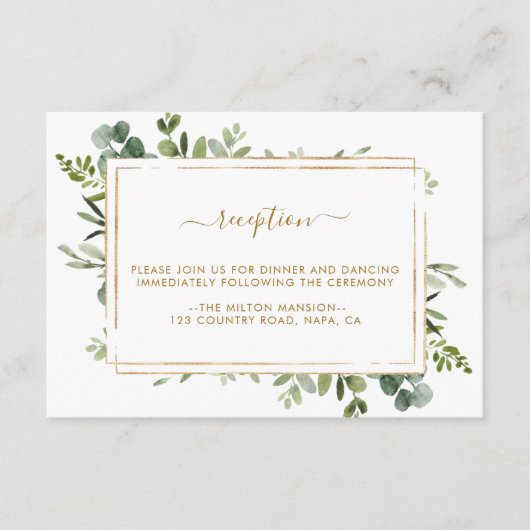 Botanische Goldgräber Hochzeitsempfang Begleitkarte (Vorderseite)