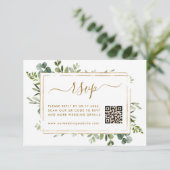 Botanische Goldgrün Hochzeit RSVP mit QR-Code Begleitkarte (Stehend Vorderseite)