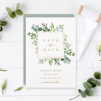 Botanische Goldgrün-Hochzeit Sichert Euch den Term Save The Date