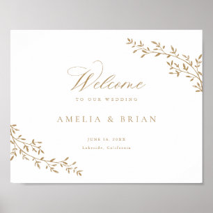 Botanische Goldhochzeit auf dem eleganten Leaf-Zwe Poster
