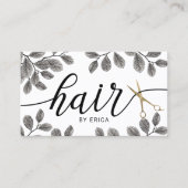 Botanische Goldschere Elegante Typografie Haare Visitenkarte (Vorderseite)
