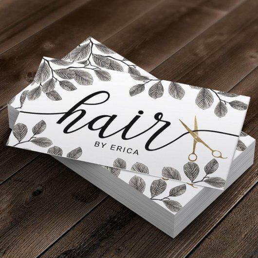 Botanische Goldschere Elegante Typografie Haare Visitenkarte