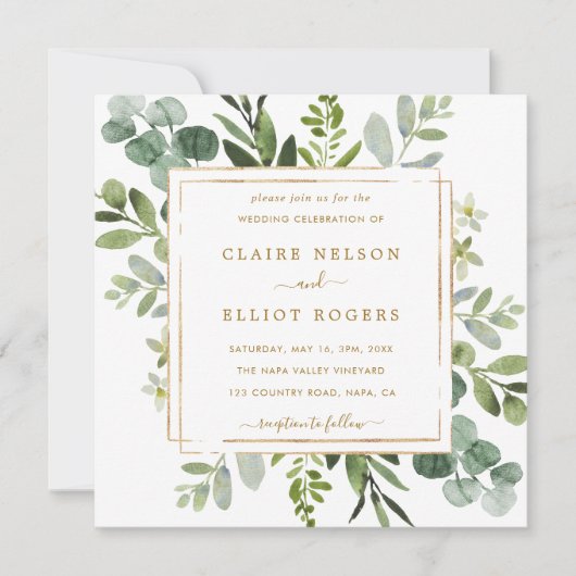 Botanische Goldschmiede Wedding Square Einladung (Vorderseite)