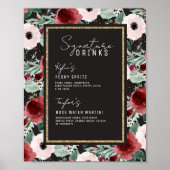 Botanische Goldsignatur-Getränke für Wasserfarben Poster (Vorne)