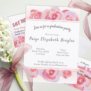 Botanische Graduierungspartei Pink und Gray Floral Einladung
