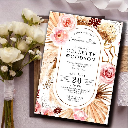 Botanische Graduierungspartei Pink Watercolor Flor Einladung