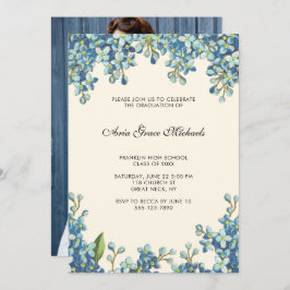Botanische Graduierungsparty Foto Einladung Blau