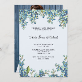 Botanische Graduierungsparty Foto Einladung Blau