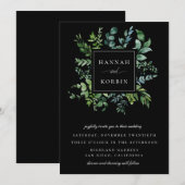 Botanische Greenerie Rahmen Schwarze Hochzeit Einladung (Vorne/Hinten)