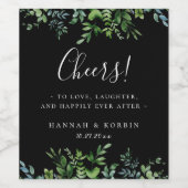 Botanische Greenerie Rahmen Schwarze Hochzeit Weinetikett (Einzelnes Label)