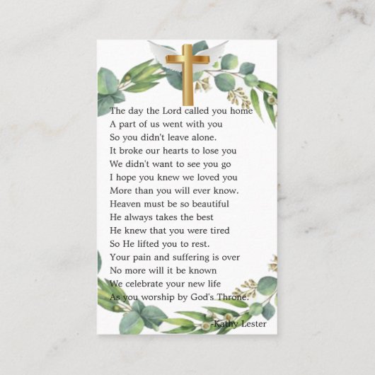 Botanische Greenery Foto Beerdigung Gebetskarte Visitenkarte (Rückseite)