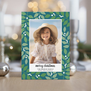 Botanische Grenze mit Foto Script Frohe Weihnachte Feiertagskarte