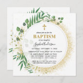 Botanische Grün- und Goldtaufe Einladung (Vorne/Hinten)