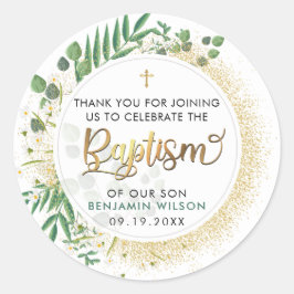 Botanische Grün- und Goldtaufe Vielen Dank Runder Aufkleber
