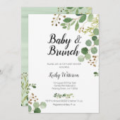 Botanische grüne Babybrunch-Einladung Einladung (Vorne/Hinten)