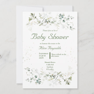 Botanische grüne Babydusche Einladung