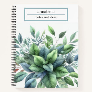 Botanische grüne Blätter Aquarell Elegantes Notizb Notizblock