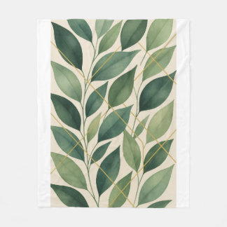 Botanische grüne Blätter Fleece-Decke | Wasserfarb Fleecedecke