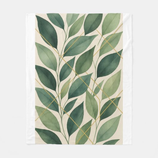 Botanische grüne Blätter Fleece-Decke | Wasserfarb Fleecedecke (Vorderseite)
