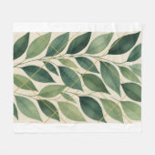 Botanische grüne Blätter Fleece-Decke | Wasserfarb Fleecedecke (Vorderseite (Horizontal))