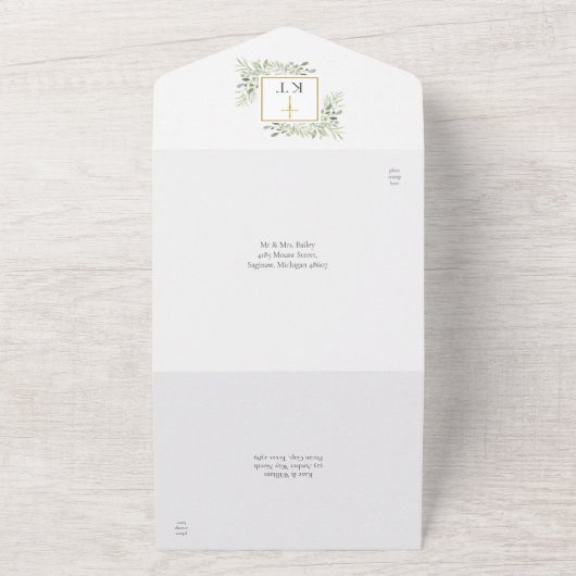 Botanische Grüne Blätter Taufe All In One Einladung (Außenbereich)