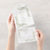 Botanische Grüne Blätter Taufe All In One Einladung (Abreißen)