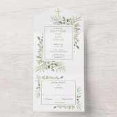 Botanische Grüne Blätter Taufe All In One Einladung (Innen Boden)