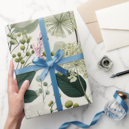 Botanische Grüne Blumen Creme Blumenmuster Geschenkpapier