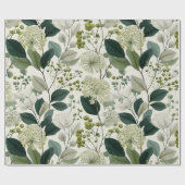 Botanische Grüne Blumen Creme Blumenmuster Geschenkpapier (Flach)