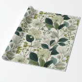 Botanische Grüne Blumen Creme Blumenmuster Geschenkpapier (Ungerollt)