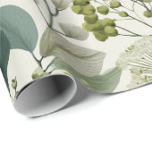 Botanische Grüne Blumen Creme Blumenmuster Geschenkpapier (Rolleneckpunkt)