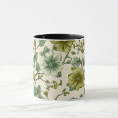 Botanische Grüne Blumen Creme Blumenmuster Tasse (Zentrum)
