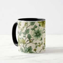 Botanische Grüne Blumen Creme Blumenmuster Tasse