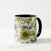 Botanische Grüne Blumen Creme Blumenmuster Tasse (VorderseiteRechts)