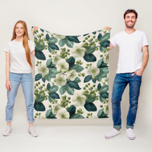 Botanische Grüne Blumen Creme Florales Muster Fleecedecke