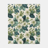 Botanische Grüne Blumen Creme Florales Muster Fleecedecke (Vorderseite)