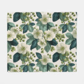Botanische Grüne Blumen Creme Florales Muster Fleecedecke (Vorderseite (Horizontal))