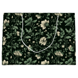 Botanische Grüne Blumen Creme Florales Muster Große Geschenktüte