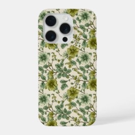 Botanische Grüne Blumen Creme Florales Muster iPhone 15 Pro Hülle