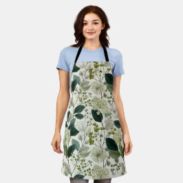 Botanische Grüne Blumen Creme Florales Muster Schürze